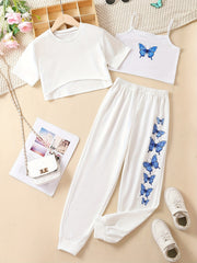 Girls' Butterfly Graphic Casual Suit 3pcs Set