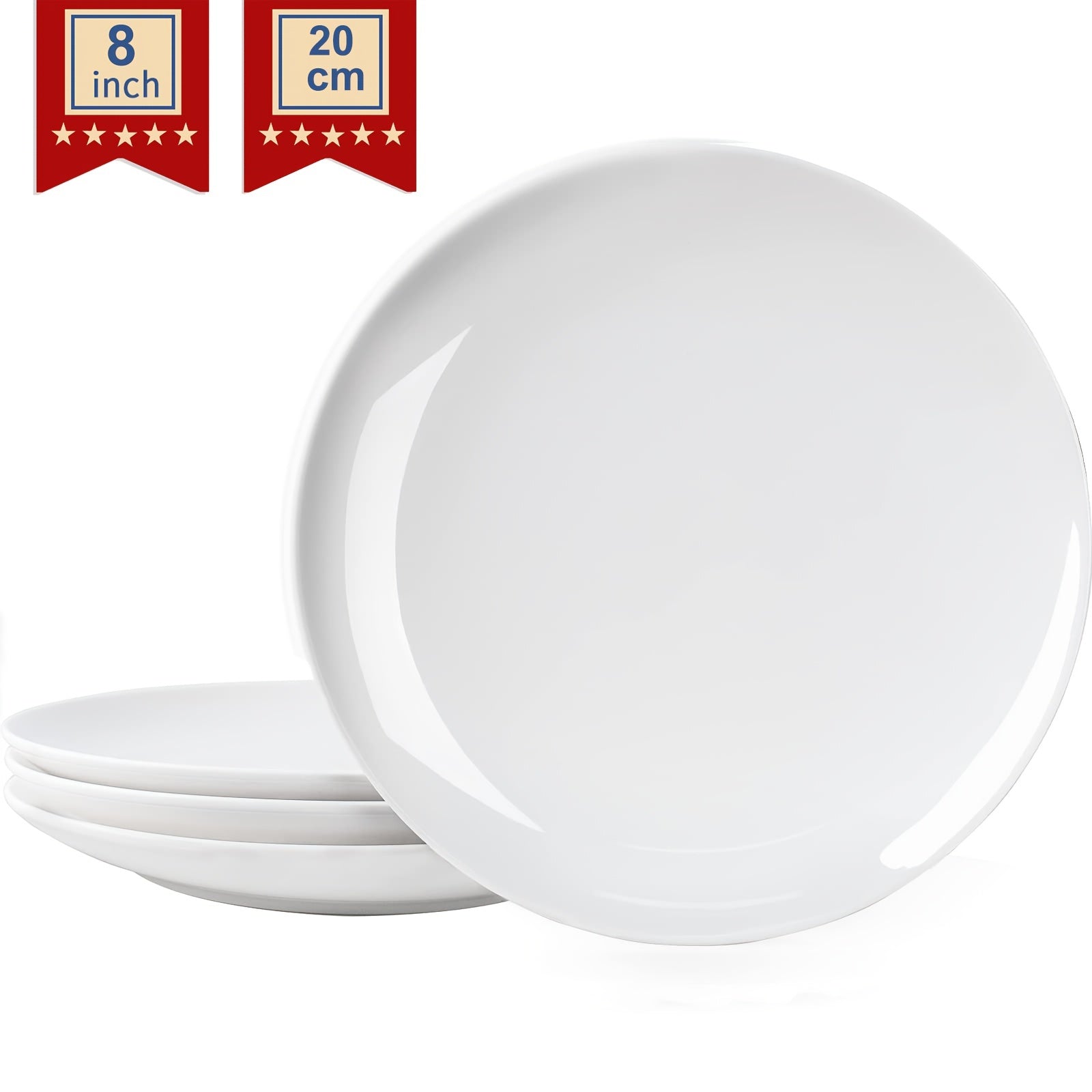 4 PCS 25 Dinner Plates Set Porcelain Scratch Resistant