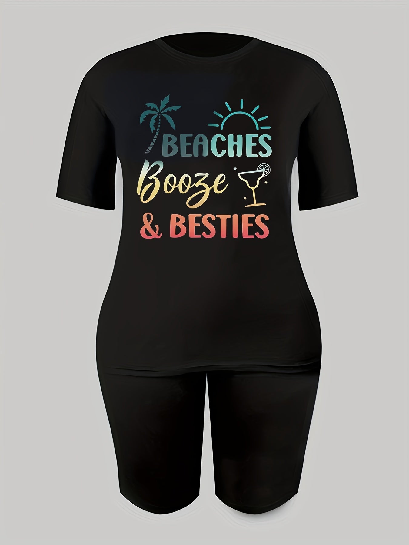 2pcs Summer Casual Sports Sets T-shirts & Shorts Women's Activew