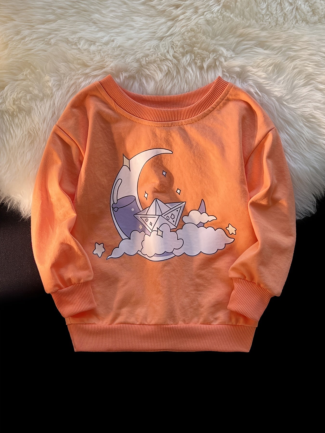 Girls Clouds Moon Print Long Sleeve Sweatshirt Kids Clothes