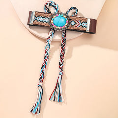 Turquoise Inlaid Hat Band With Bohemian Braided Rope