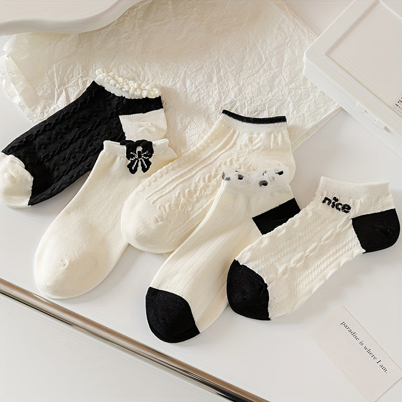 5 Pairs Textured Ankle Socks Women's Stockings