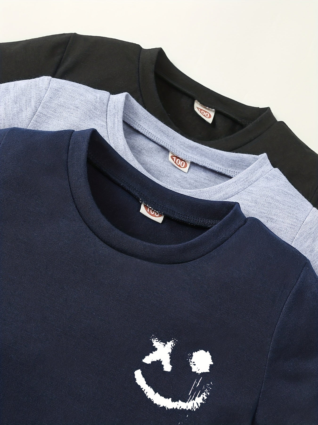 3pc Boys Short Sleeve T shirt & Shorts 2pc Smile Print Casual Kids Clothes