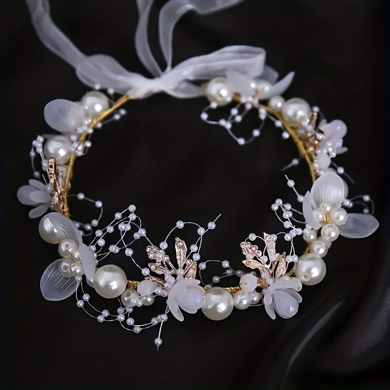 Bride Flower Crown Tiaras Crystal Pearl Hair Vine Wedding Hair Accessories