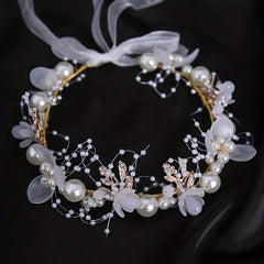 Bride Flower Crown Tiaras Crystal Pearl Hair Vine Wedding Hair Accessories