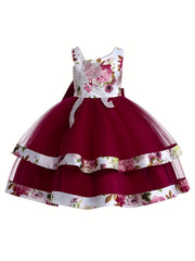 Girls Floral Princess One Shoulder Party Tutu Dress Tulle Wedding Flower Girl