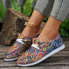 Floral Print Canvas Lace Up Sneakers Lightweight Low Top Shoes
