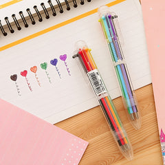 2pcs Cartoon Multicolor Ballpoint Pen 0.5mm Press Colorful 6 Pen 5.51inch