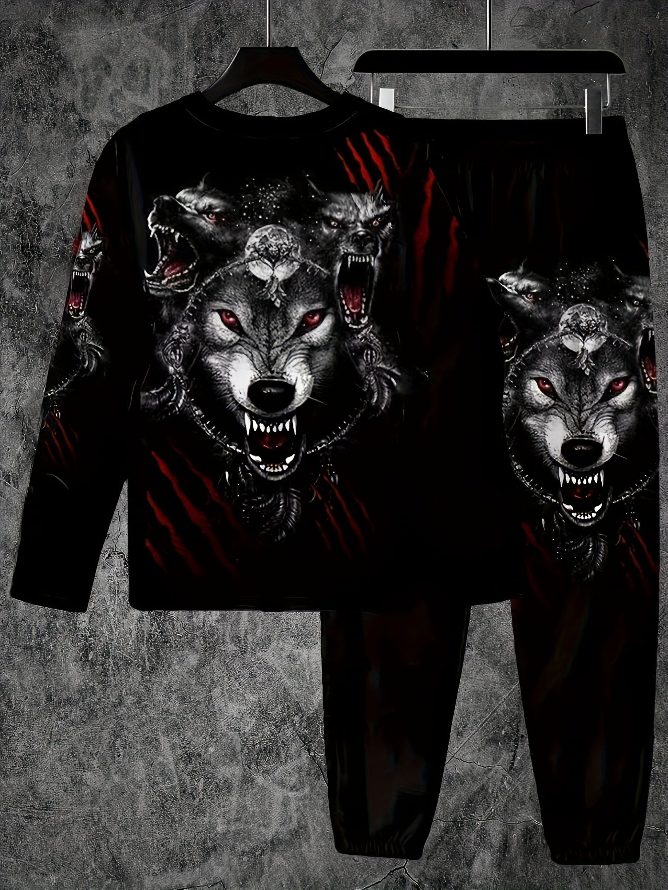 Men's Wolf Print 3D Sweatshirt & Joggers Set for Sports