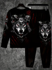 Men's Wolf Print 3D Sweatshirt & Joggers Set for Sports