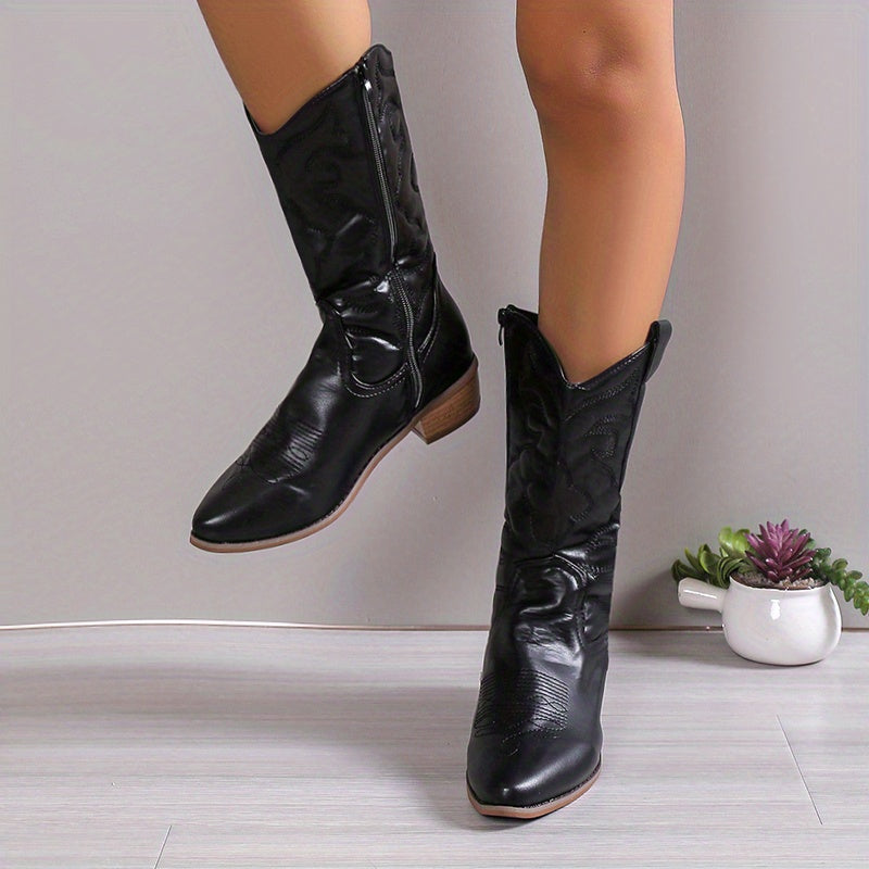 Women's Embroidered Western Boots Pointed Toe Chunky Heel Cowgirl Boots
