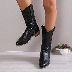 Women's Embroidered Western Boots Pointed Toe Chunky Heel Cowgirl Boots