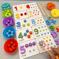 Wooden Number Counting Games Set Beads Matching Cards Toy