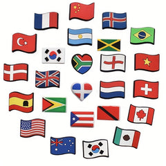 25pcs National Flag Shoe Charms For Clogs Sandals PVC Decorative Accessories