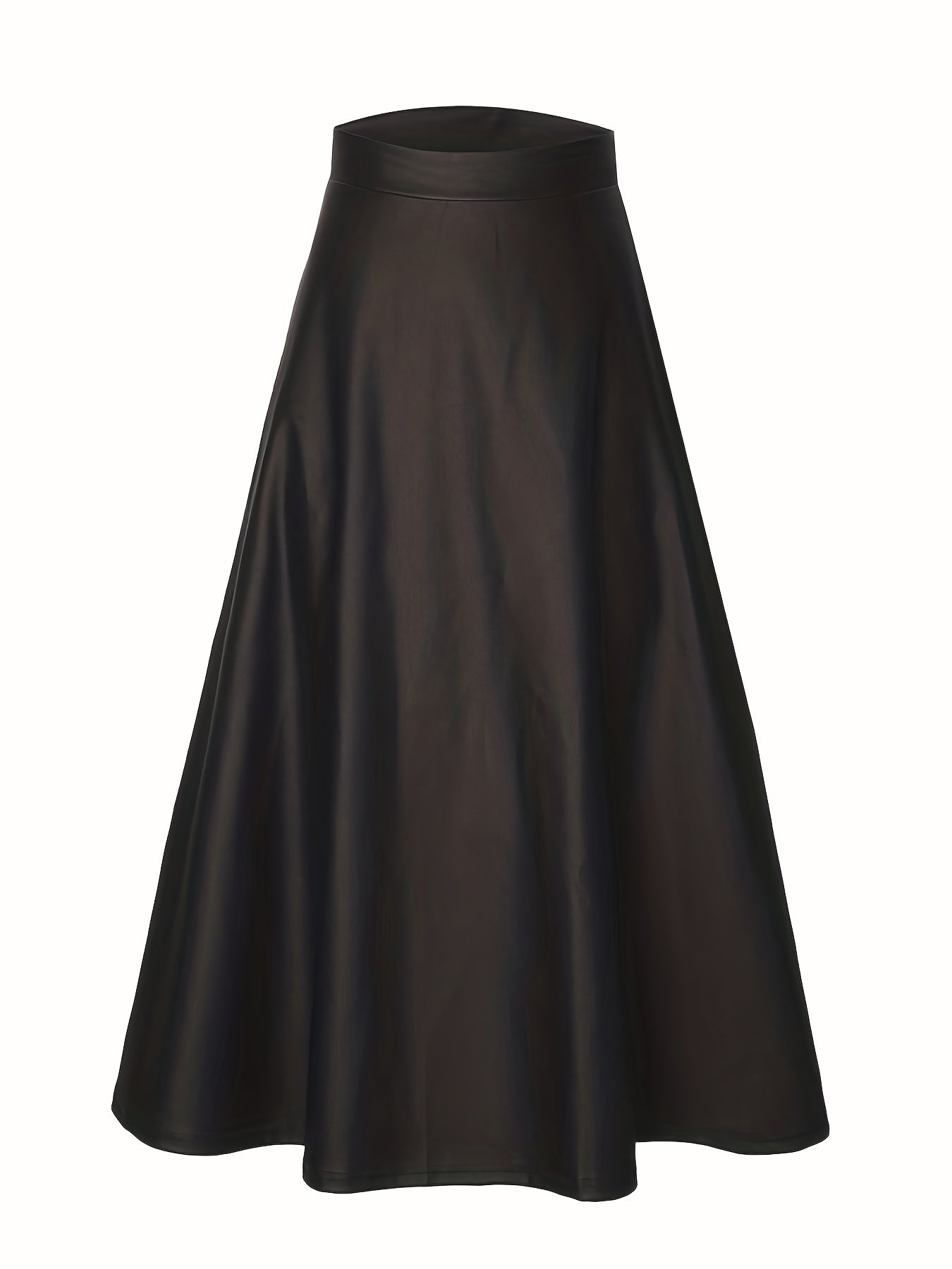 Solid PU Leather Mid Length Skirt Women's Clothing