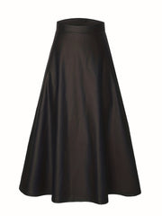 Solid PU Leather Mid Length Skirt Women's Clothing