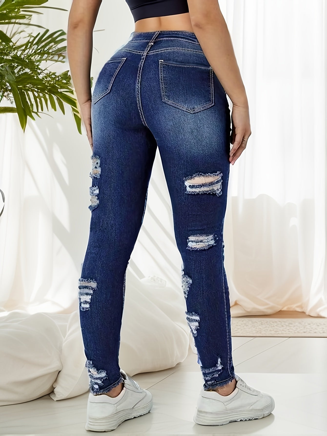 Sexy Jeans Women's Plus Ripped Skinny Jeans
