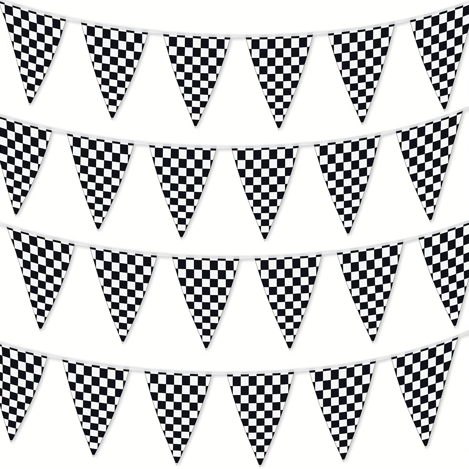48pcs Checkered Flags & 100FT Pennant Racing Banner Set - Racing Birthday Decor