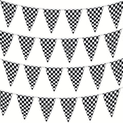 48pcs Checkered Flags & 100FT Pennant Racing Banner Set - Racing Birthday Decor