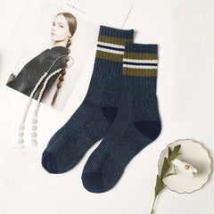 5 Pairs Colorblock Striped Socks Crew Sports Stockings