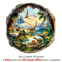 Jurassic Cave Wooden Jigsaw Puzzle Dinosaur Prehistoric Scene Vibrant Colors