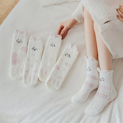5 Pairs Cartoon Embroidered Fuzzy Socks Women's Stockings