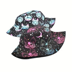 Y2K Anime Print Bucket Hat Halloween Monster Fisherman Cap