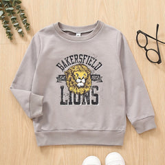 Lion Print Boys Casual Sweatshirt Crew Neck Tops Kids Clothing
