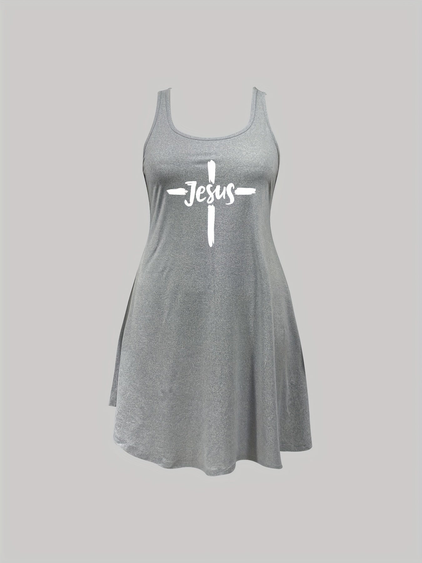 Casual Nightdress Women's Plus Cross & Letter Print