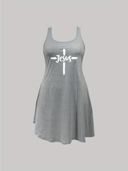 Casual Nightdress Women's Plus Cross & Letter Print
