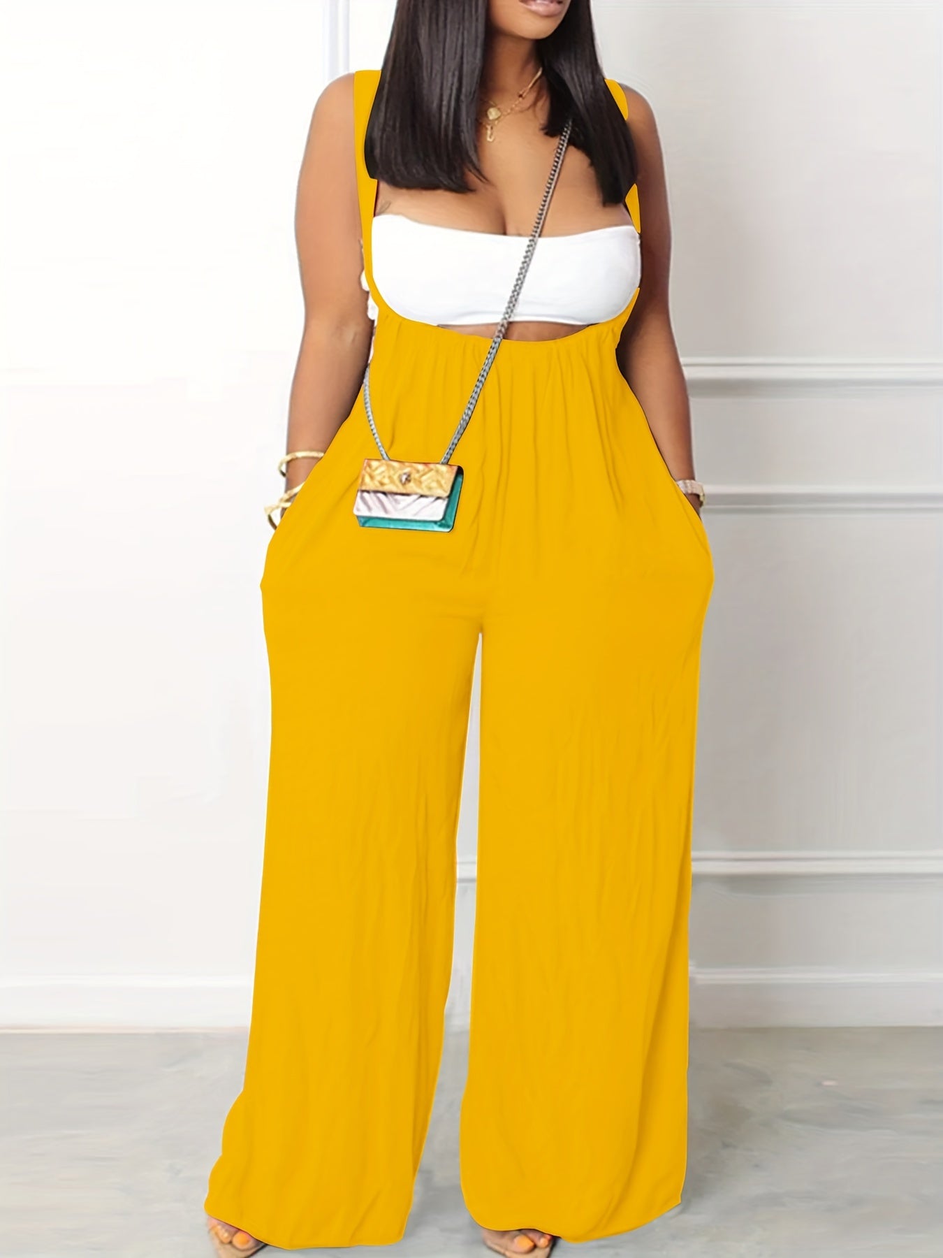 Casual Two piece Set Tube Top & Wide Leg Jumpsuit Women's Clothing