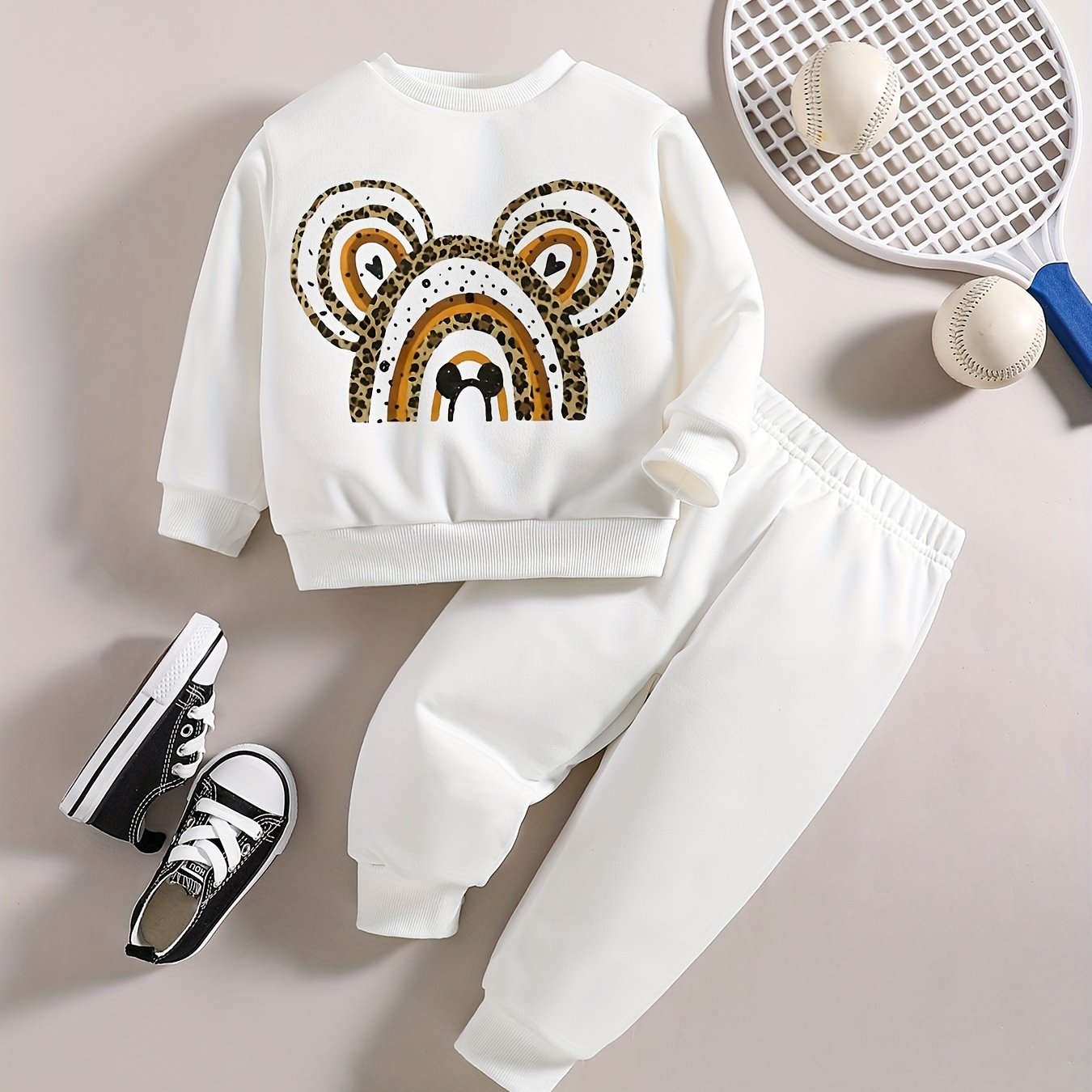 Rainbow Mouse Graphic Sweatshirt Pants Set for Baby Girls Boys