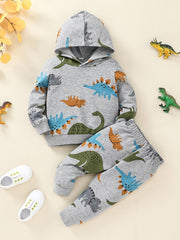Boys Dinosaur Pullover Hoodie Pants Set Outfit Baby Clothes