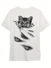 Creative Cat Graphic Short Sleeve T-shirt for Kids Summer Sports