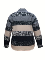 Colorblock Stripe Print Button Up Blouse