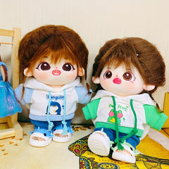 Cartoon Plush Doll Clothes Set with Hood Sweatshirt Jeans Shoes