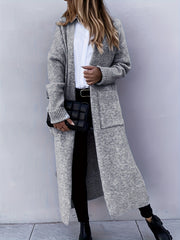 Retro Cardigan Open Front Long Sleeve High Stretch With Pockets