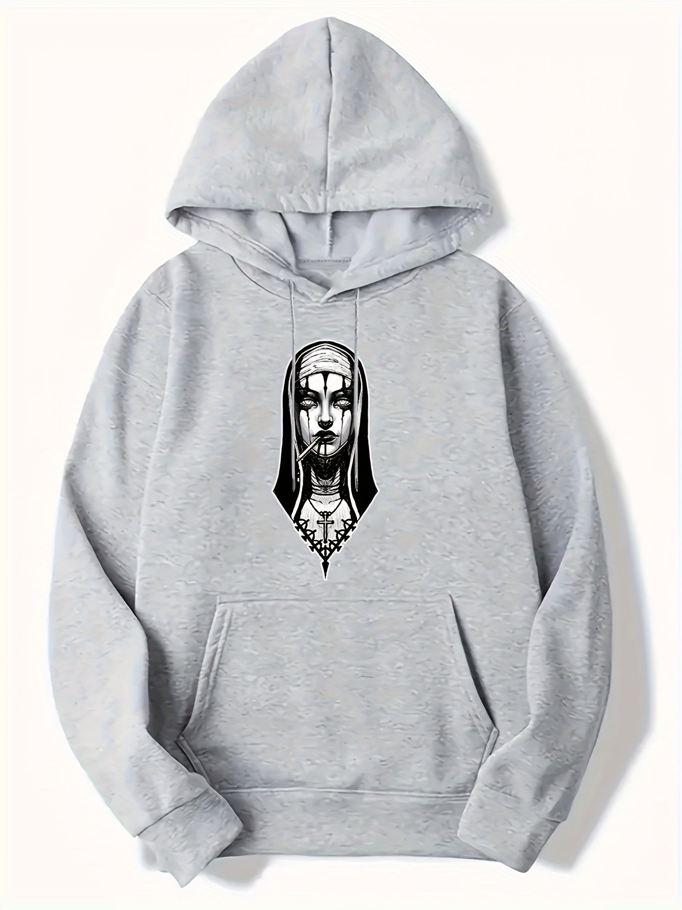 Men's Nun Print Hoodie Casual Long Sleeve Top