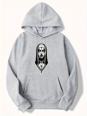 Men's Nun Print Hoodie Casual Long Sleeve Top