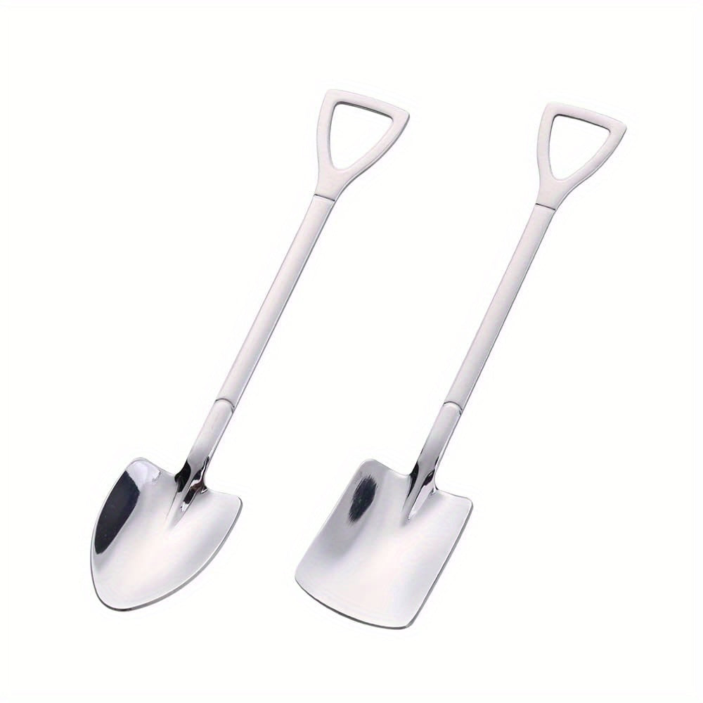 2pcs Stainless Steel Shovel Spoon Coffee Ice Cream Spoon Retro Square Spoon