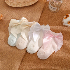Girls' Retro Mesh Court Style Crew Socks, Big Bow Design
