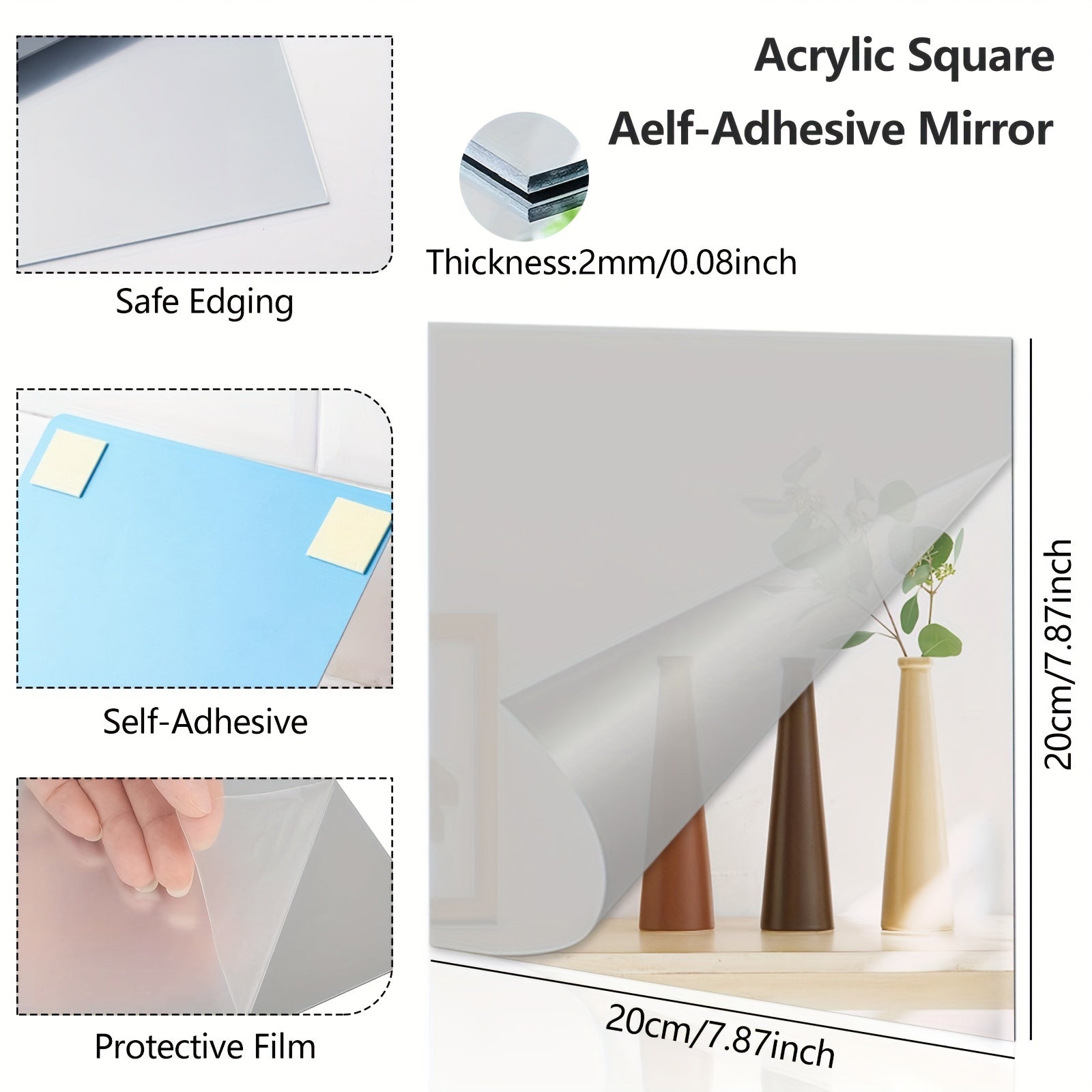 Acrylic Mirror Stickers Non Glass Self adhesive Removable Mirror Wall Decals