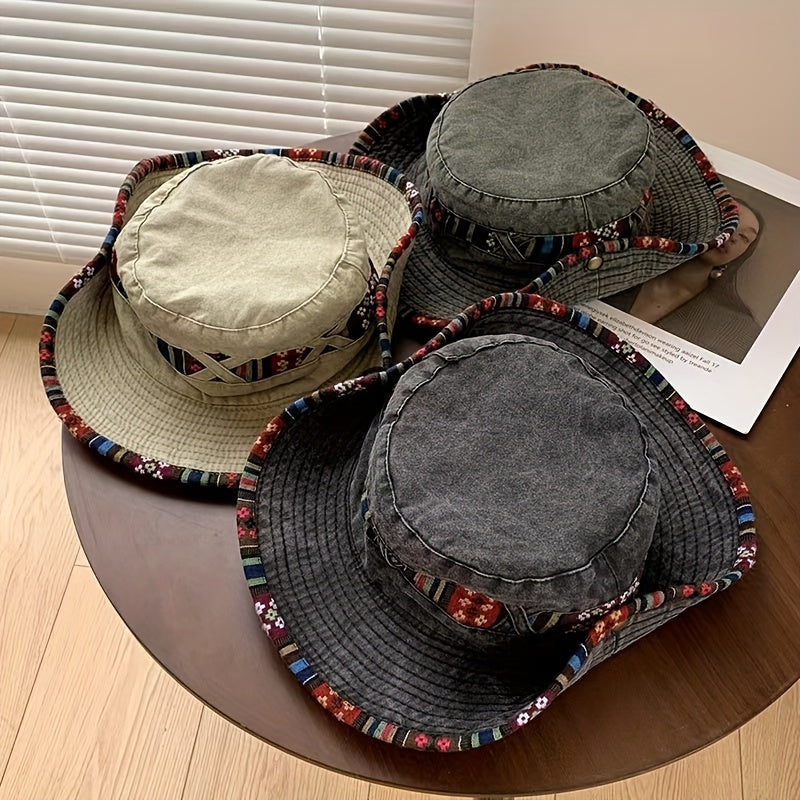 Wide Brim Bucket Hat Outdoor Sun Hat Vintage Hats