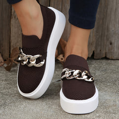 Women's Thick Sole Loafers Mesh Chain Decor Slip-on Casual Shoes