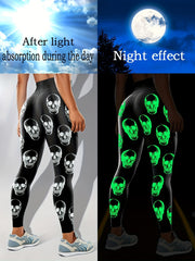 Skull Print Glow-in-the-Dark Leggings High Waisted Elastic Leggings