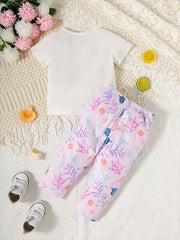 2pcs Baby Girls Cat Print T shirt & Pants Set