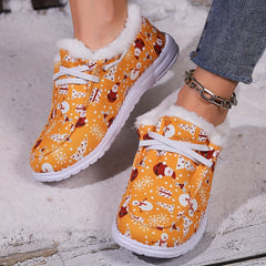 Women's Christmas Snow Boots Santa Claus Snowman Pattern Winter Plush Warm