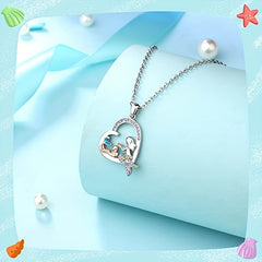 Mermaid Pattern Heart Shape Pendant Necklace