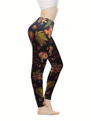 Women's Plus Mushroom Print High Rise Skinny Yoga Running Pants