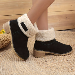 Women's Fuzzy Ankle Boots Chunky Heel Warm Velvet Fluffy Winter Shoes